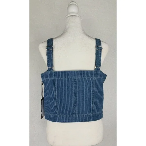Rock & Roll Denim Women's Dark Wash Pinstripe Denim Corset Crop Top NWT XS - Picture 3 of 10